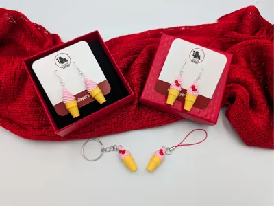 Ice Cream Cone Earrings, Keychain, Charms