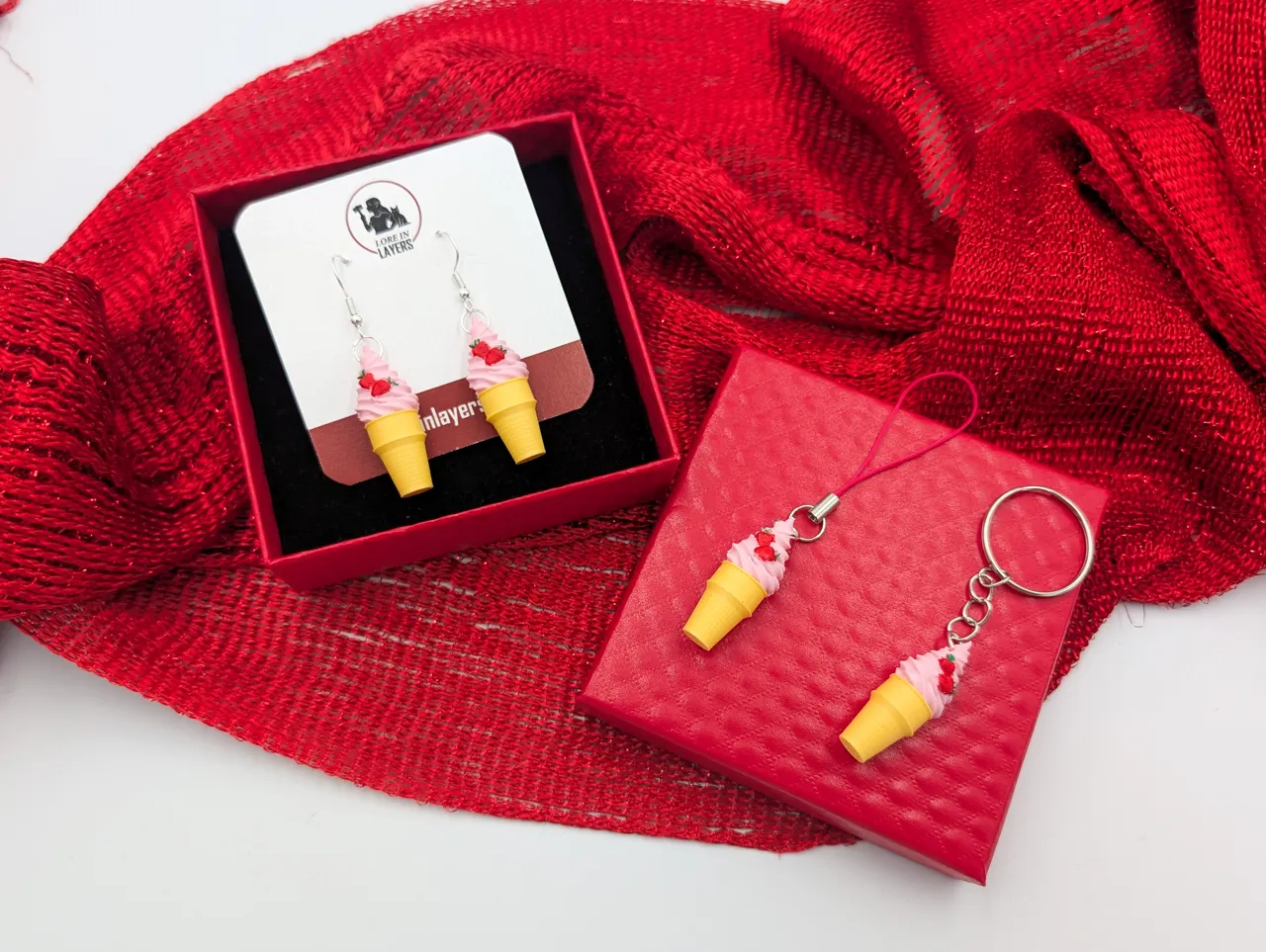 Ice Cream Cone Earrings, Keychain, Charms view 4