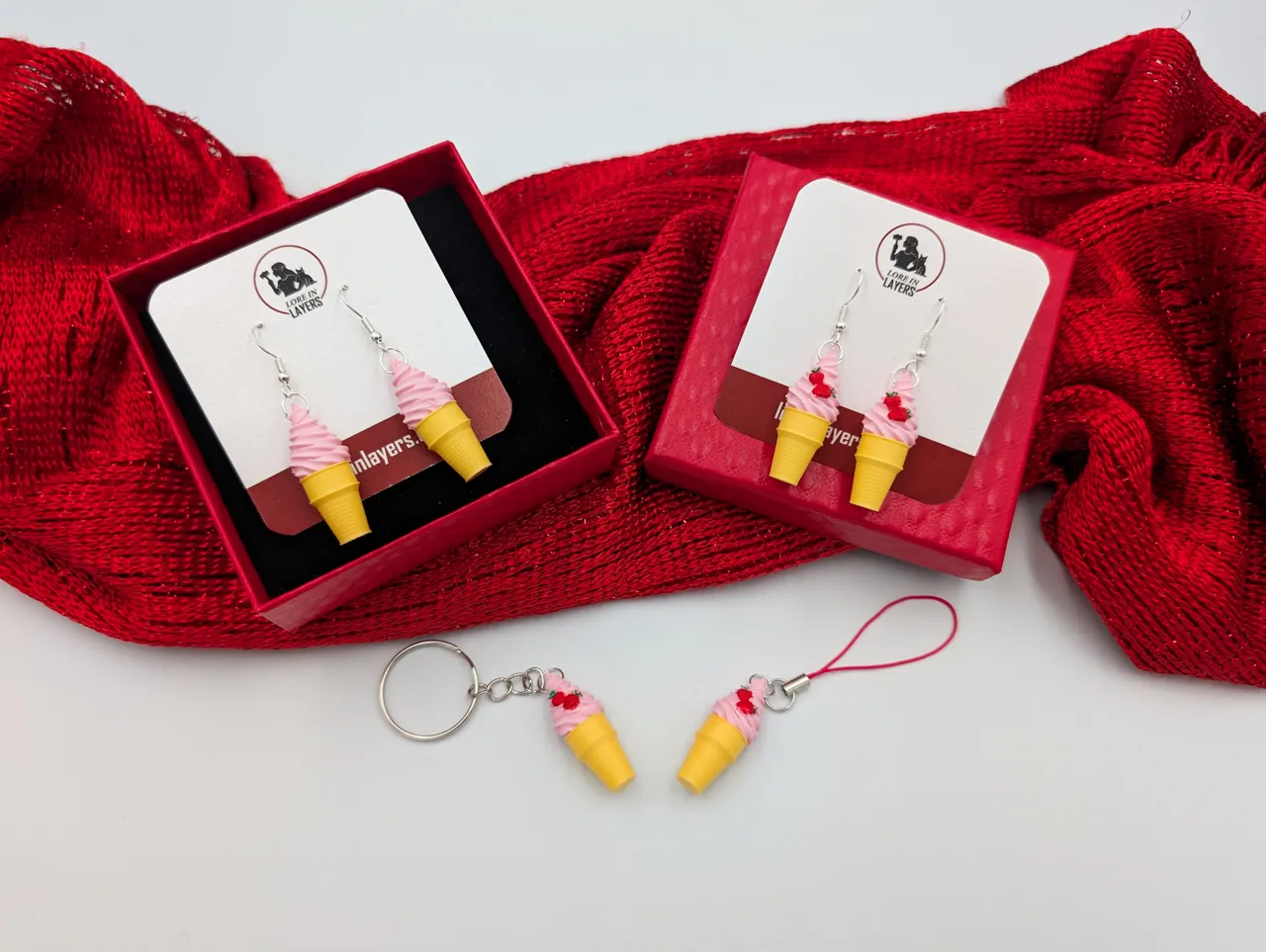 Ice Cream Cone Earrings, Keychain, Charms view 2