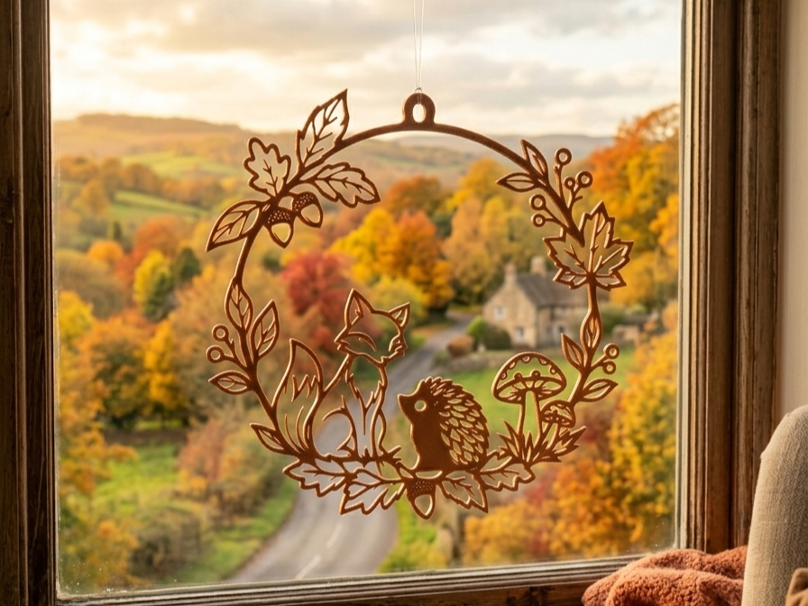 Herbstlicher Fensterkranz Dekoring Fuchs & Igel - 1