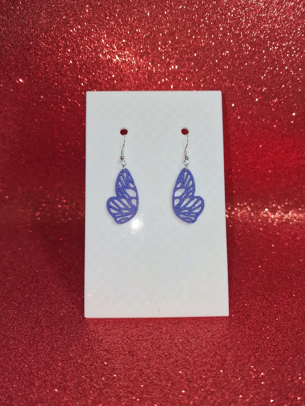 Butterfly purple wing earrings view 2