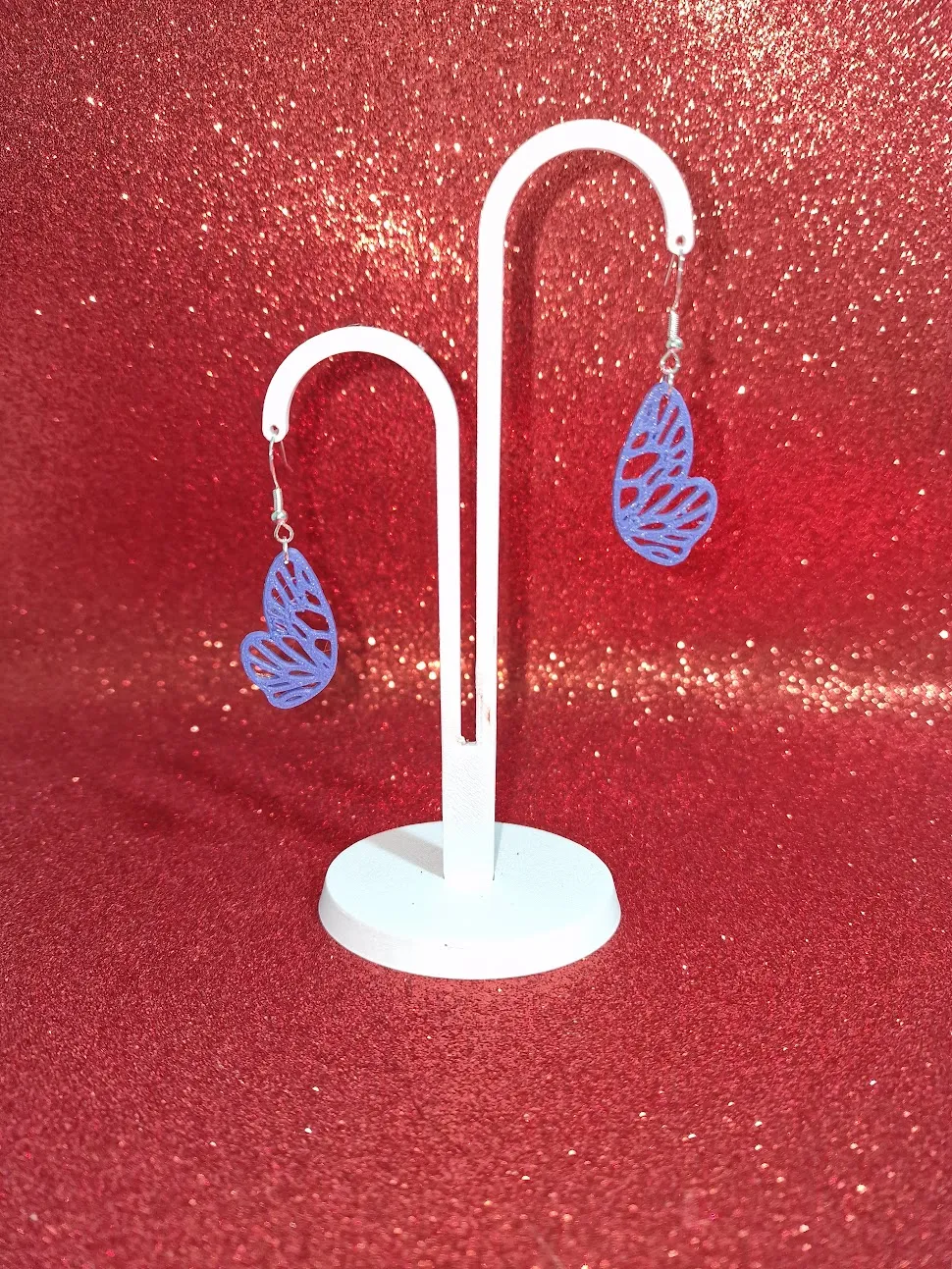 Butterfly purple wing earrings view 3