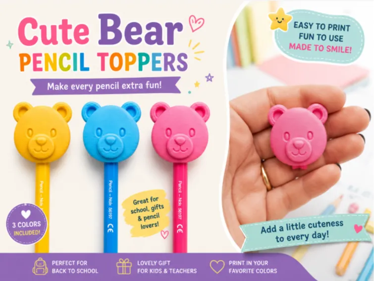 Accesorio para filamento: Cute Bear Pencil Topper. Referencia del modelo original.