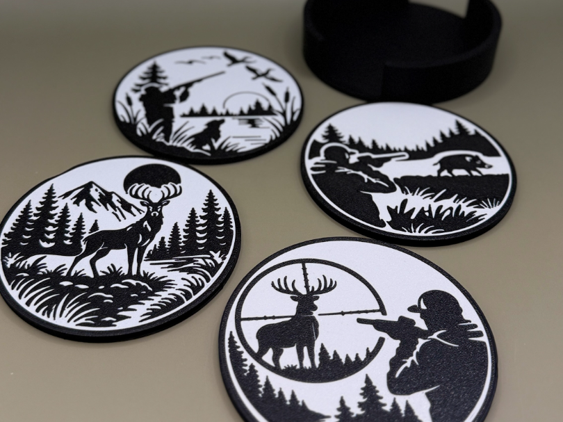 Hunting Coasters Set (100 mm) + Holder