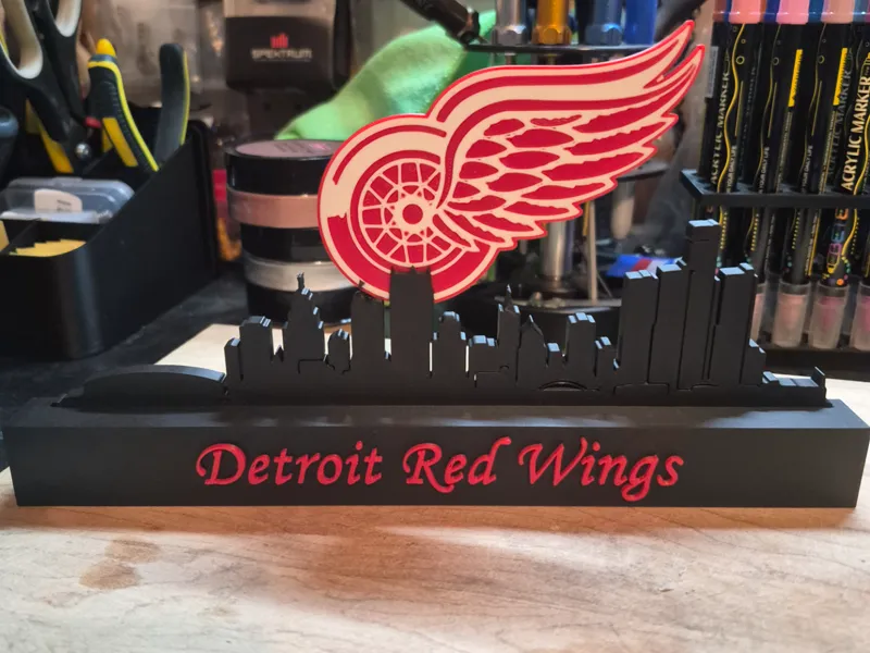 Detroit Red Wings With Skyline