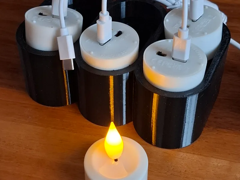 Charging station holder for USB tealight LEDs