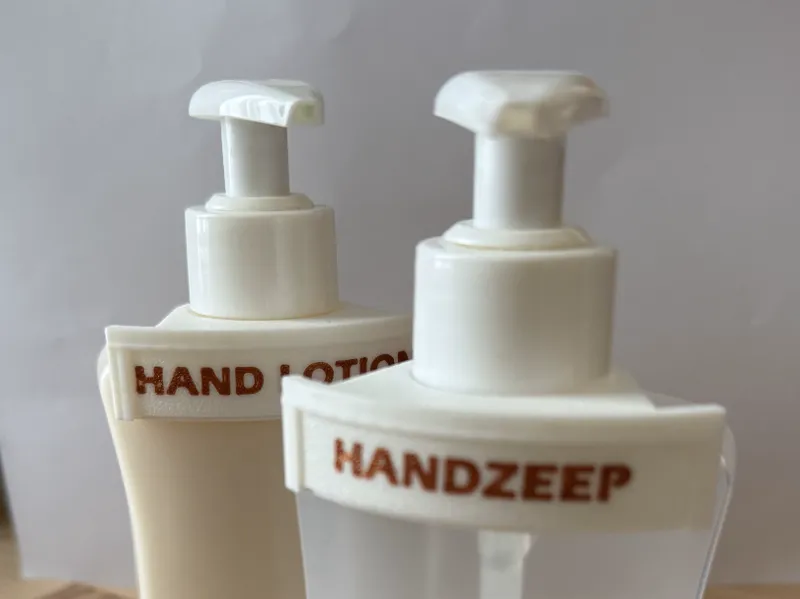 Label holder for soap dispenser