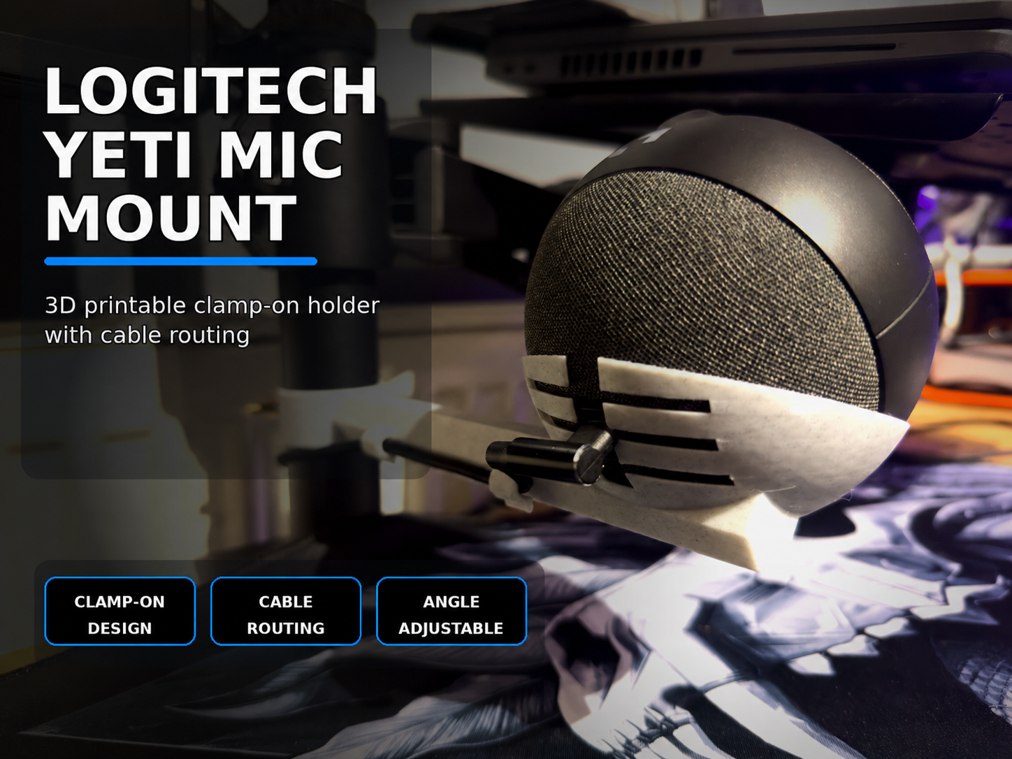 Logitech Yeti Mic Mount With Cable Clips 