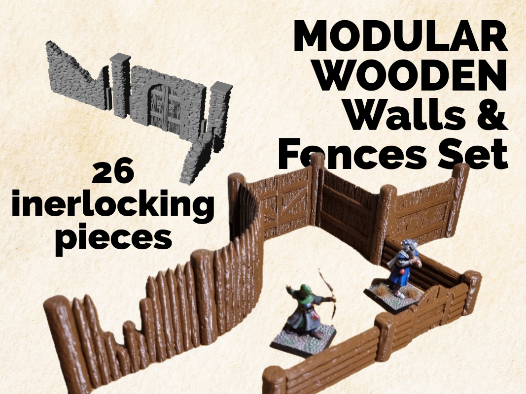 Modular Wooden Walls and Fences Set