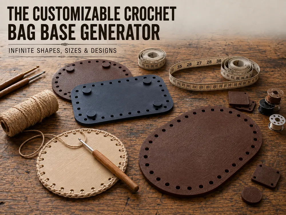 Modelo para impresión 3D: Parametric Crochet Bag Base Generator. Referencia del modelo original.