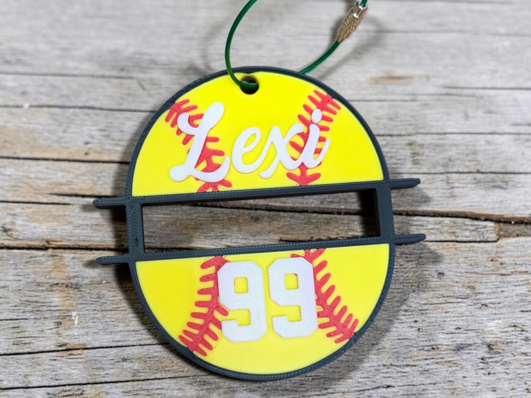 Customizable Softball Hair Tie Holder Bag Tag - 1