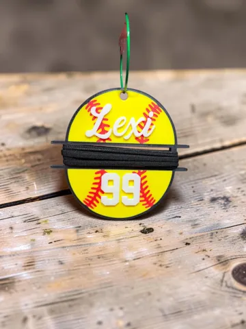 Accesorio para sujetar ligas de cabello: Customizable Softball Hair Tie Holder Bag Tag — vista de referencia 2
