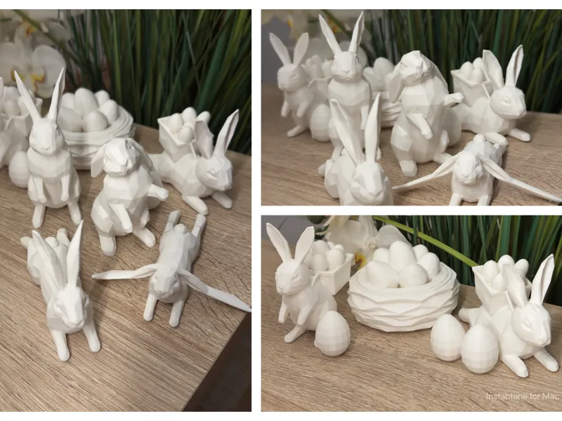 Low poly Easter bunny decorative figures and Eggs