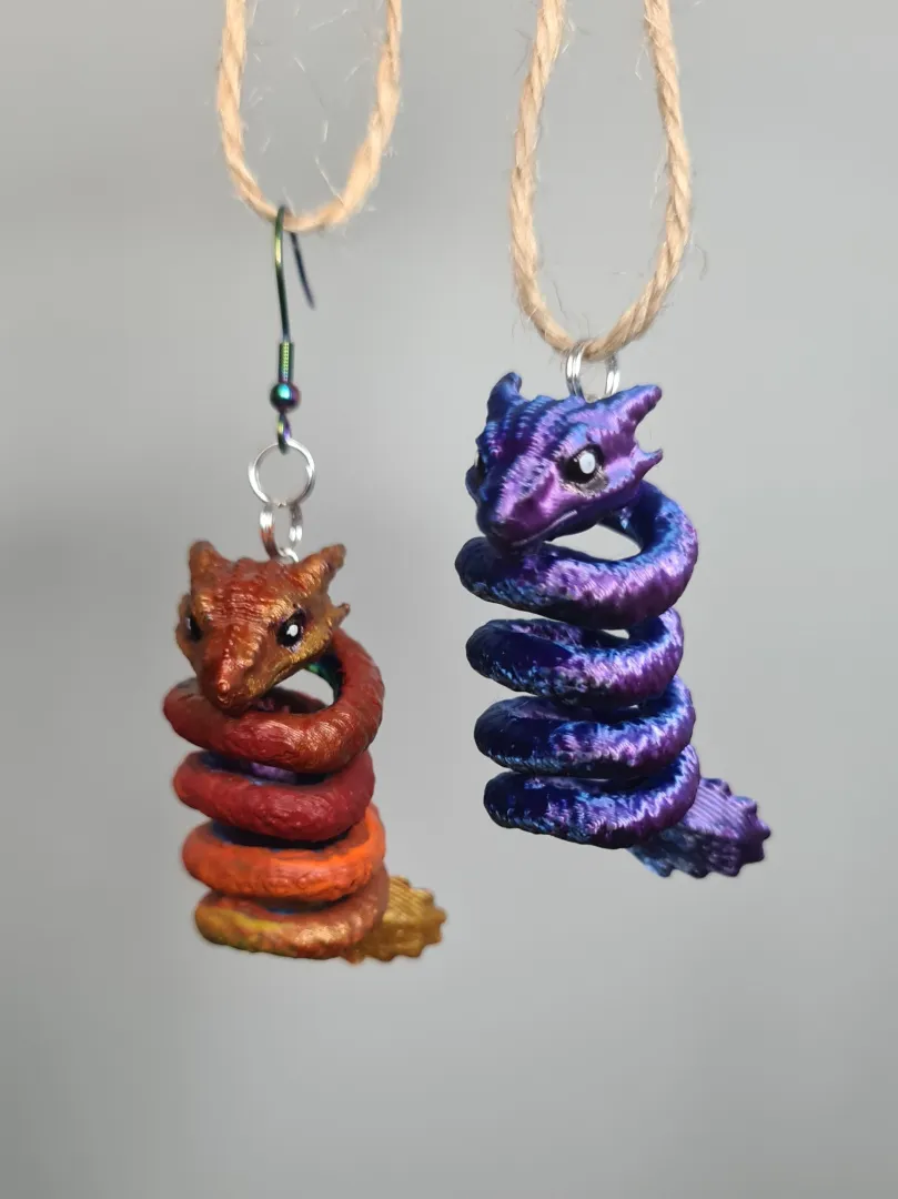 Spiral dragon earrings / necklace / keychain view 2