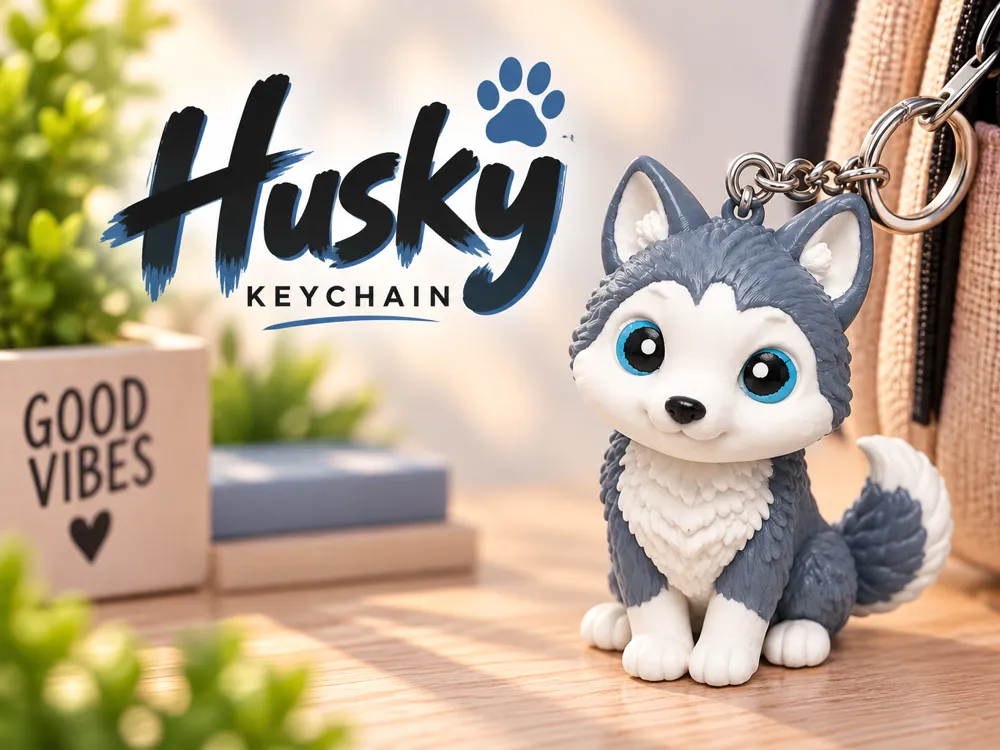 Husky dog keychain - Free 3D Print Model - MakerWorld