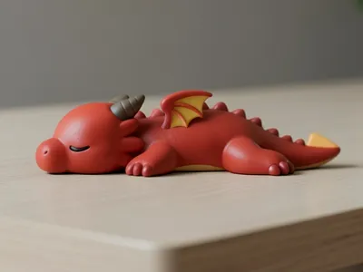 Cute Red Vinyl Toy Dragon – 3D Render