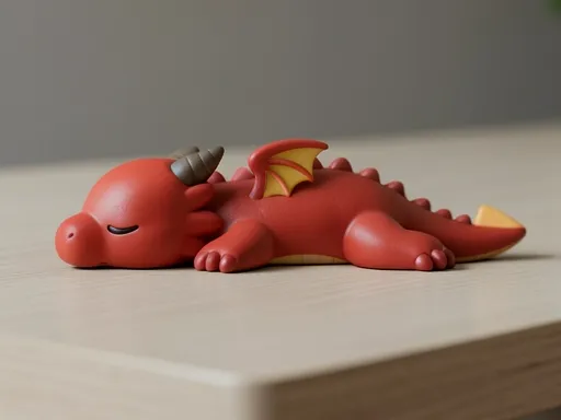 Cute Red Vinyl Toy Dragon – 3D Render