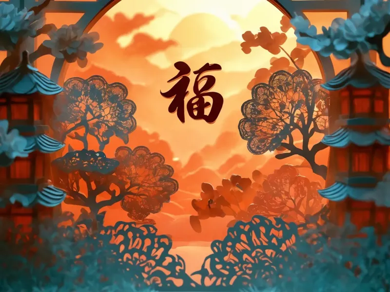 春节喜庆窗花立体剪纸浮雕画《福字窗花》