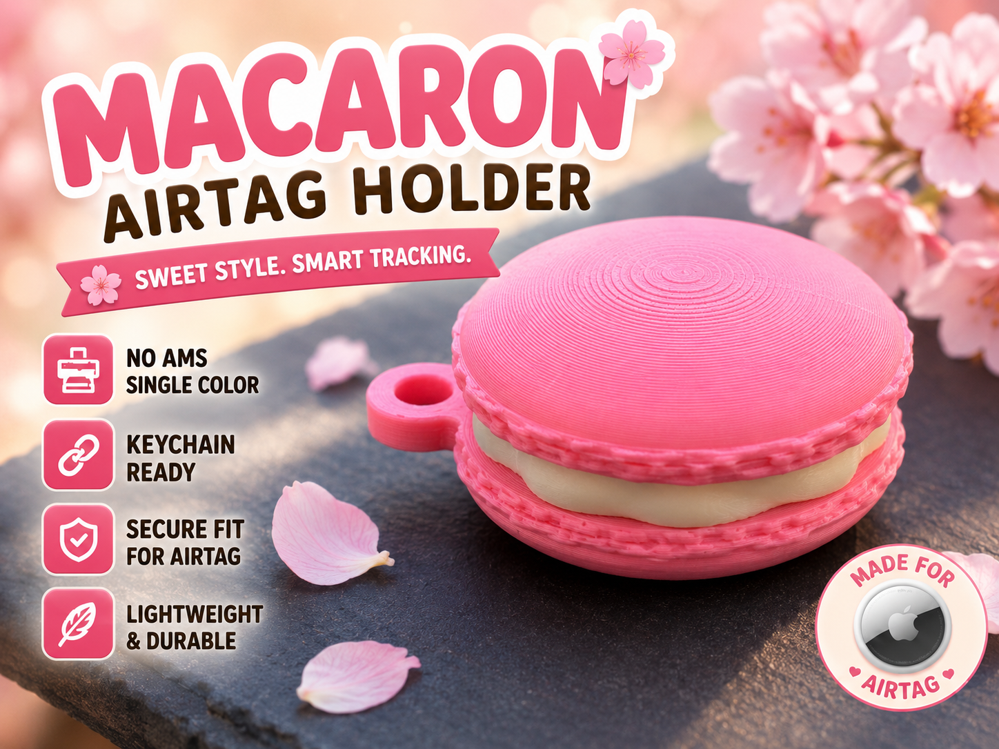 Macaron shaped AirTag / pill holder keychain
