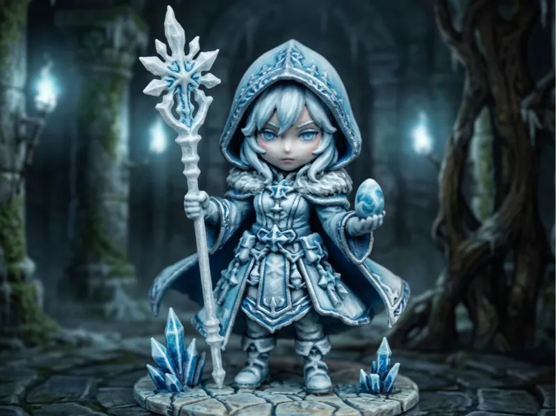 Frostveil – Ice Sorceress Chibi 70mm Fantasy