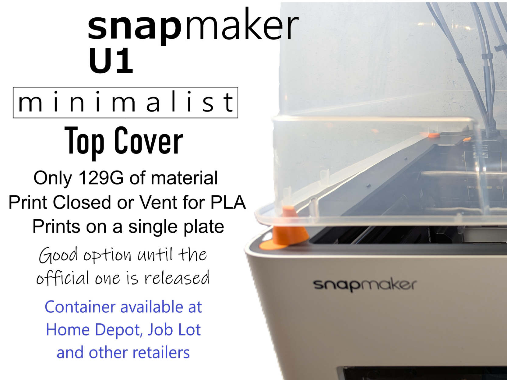Perfect fit Sterilite 56 qt top cover Snapmaker U1