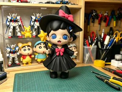 Little Witch Girl Trendy Toy Figurine No AMS Needed Multi-color Segmented Printing Black Skirt Chibi Witch 