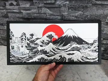 Cuadro decorativo en 3D: Hueforge Panoramic Kanagawa — vista de referencia 3