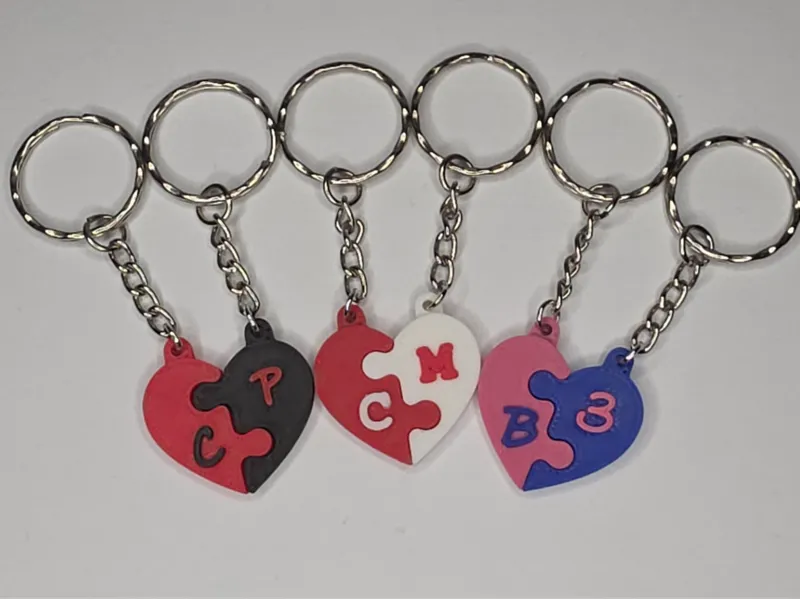 Puzzle heart keychain with letters