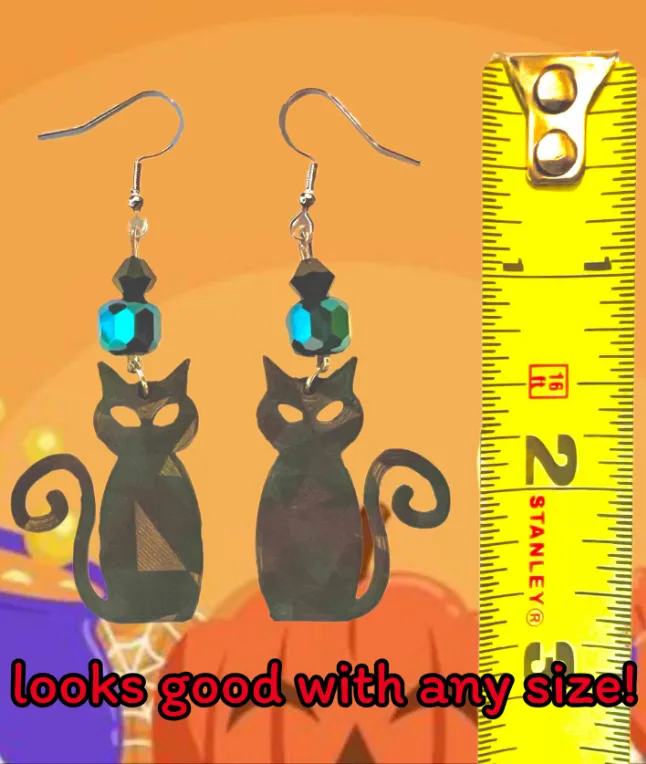 Halloween Black Cat Cute & Scary Earrings/Keychain view 2