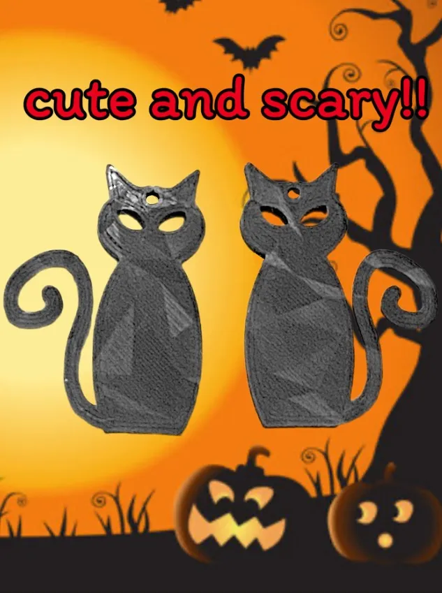 Halloween Black Cat Cute & Scary Earrings/Keychain view 4