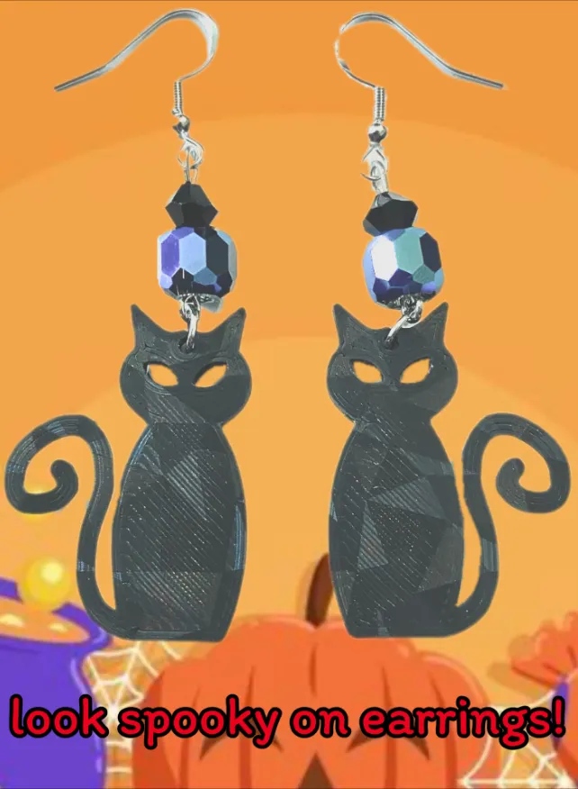 Halloween Black Cat Cute & Scary Earrings/Keychain view 3