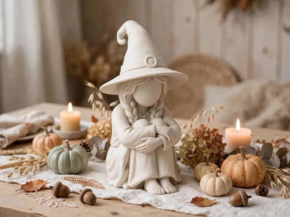 Figura decorativa: Hygge Sitting Witch Self Hugging Figure. Referencia del modelo original.