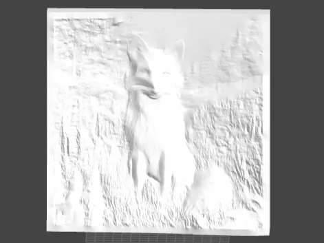 Relief von einem Fuchs auf einer Wiese