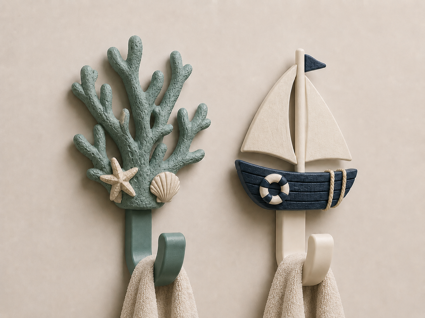 Coastal Wall Hook Set | Coral & Sailboat