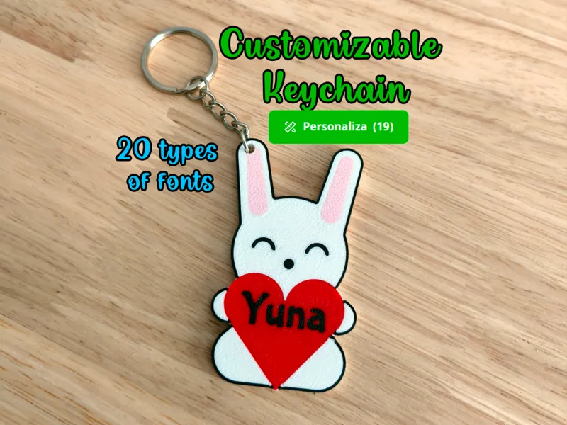 Llavero de conejo de Pascua corazón personalizable