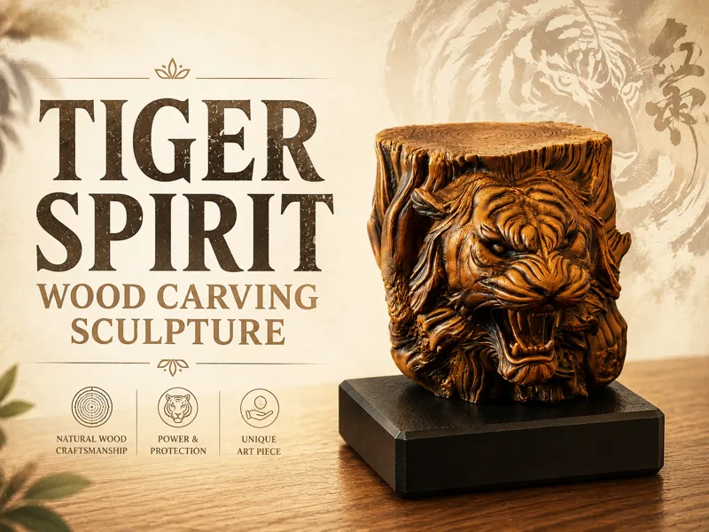 Tiger Spirit Wood Carving Sculpture 