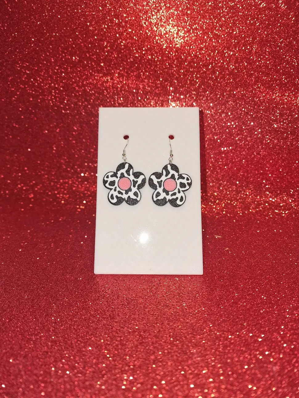 Cow flower earrings view 2