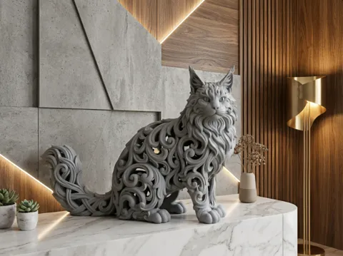 Figura decorativa: Ornamental Filigree Maine Coon Cat — referencia de MakerWorld
