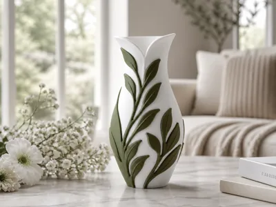 Botanical Leaf Vase - White and Green Decor