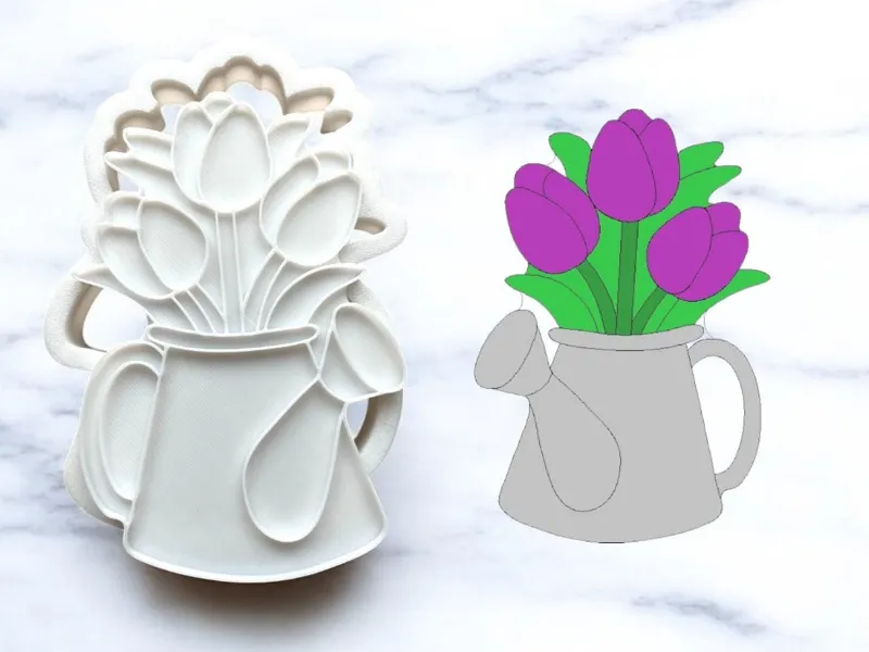 Tulips in a watering can - cookie cutter + stamp