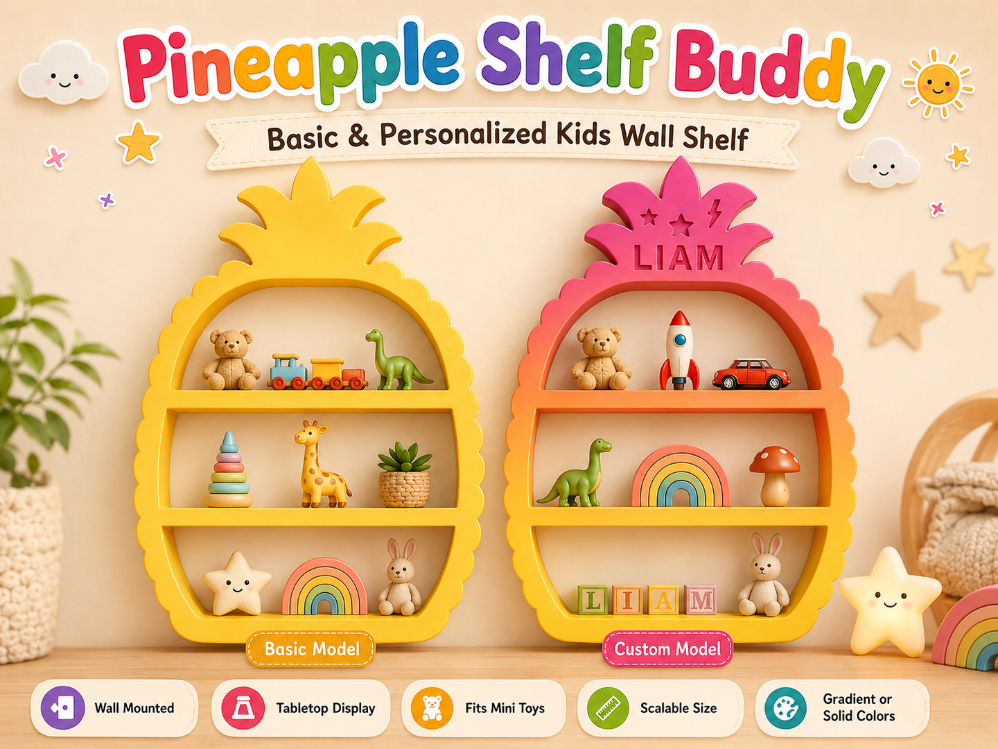 Personalized Pineapple Kids Shelf