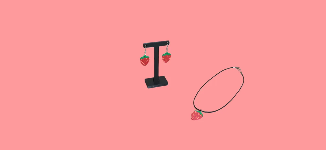 Strawberry Charm - Earrings, Keychain & Necklace view 4
