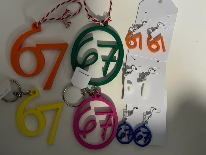 67 earrings, Keychains, and Ornaments