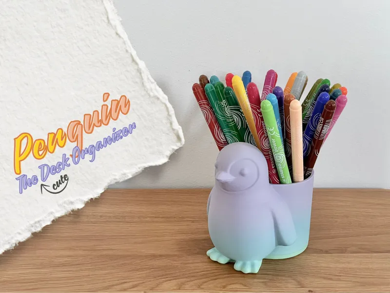 Cute Penguin Desk Organizer
