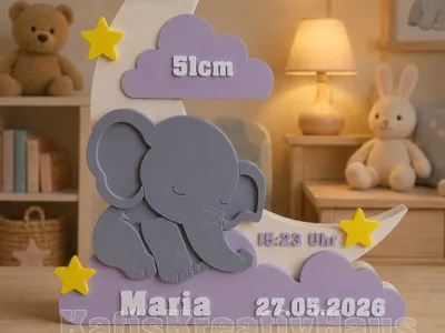 Baby - Elephant - Birth - Decor - customizable