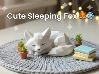 Cute Low Poly Sleeping Arctic Fox