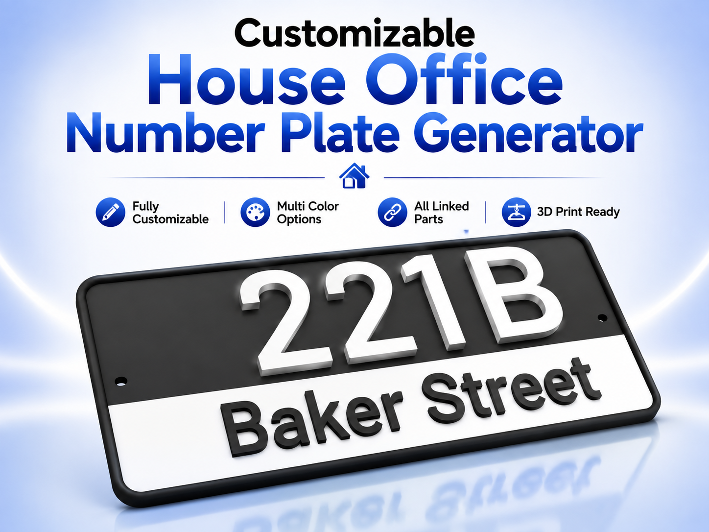 Customizable House / Office Number Plate Generator 3D model