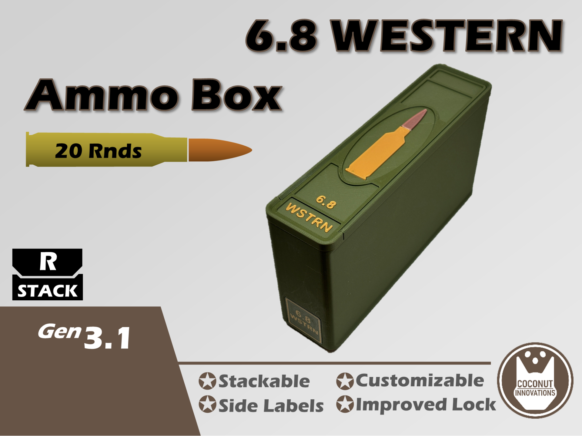 Ammo Storage Box - 6.8 Western - 20 Rounds