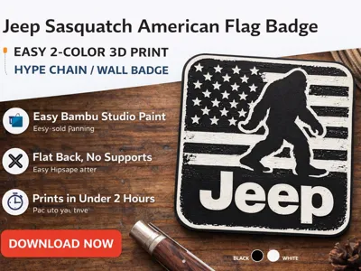 Jeep Sasquatch Flag – Easy Black & White 3D Print