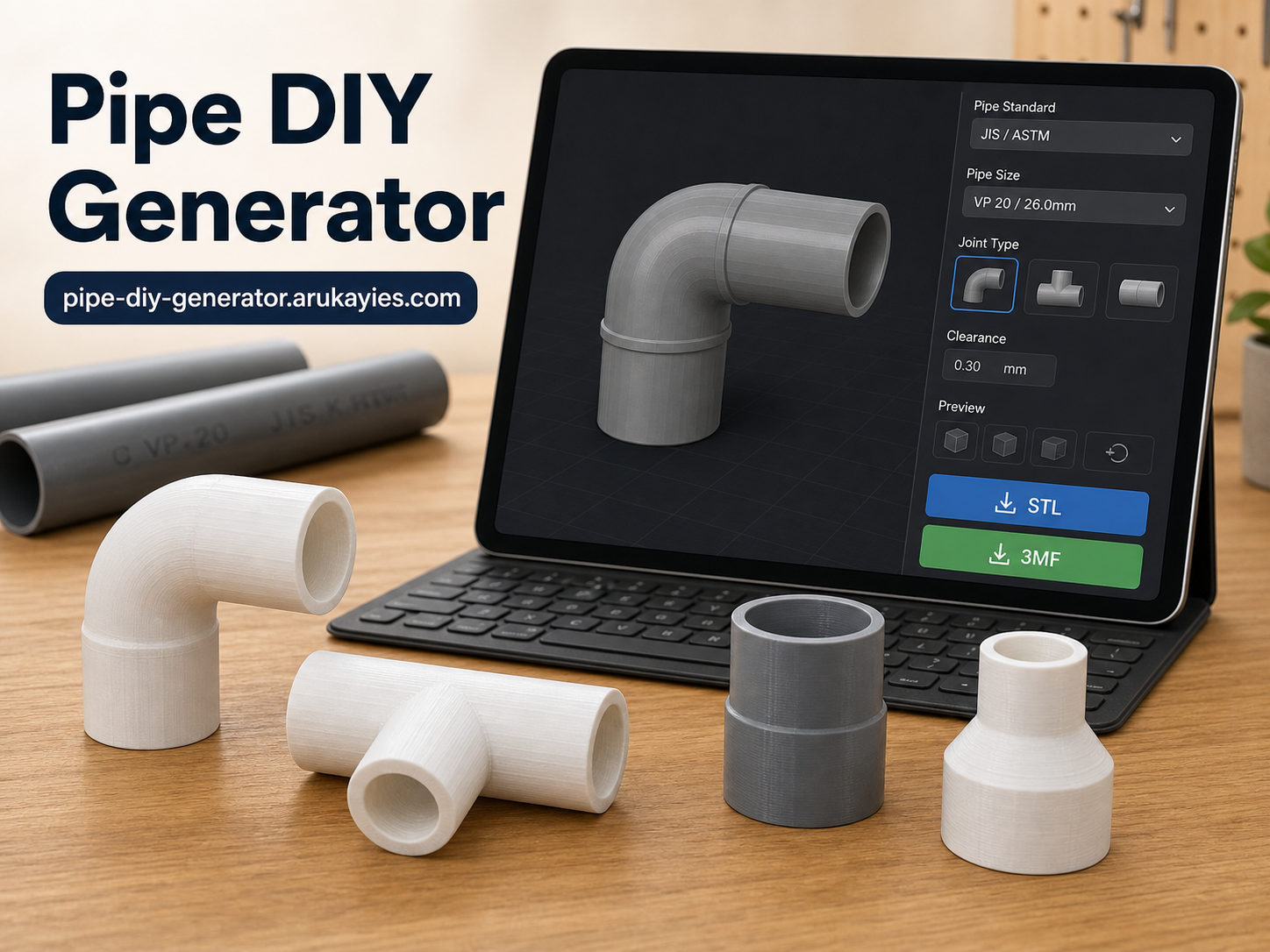 Pipe Fitting Generator — JIS & ASTM Sch40 Support